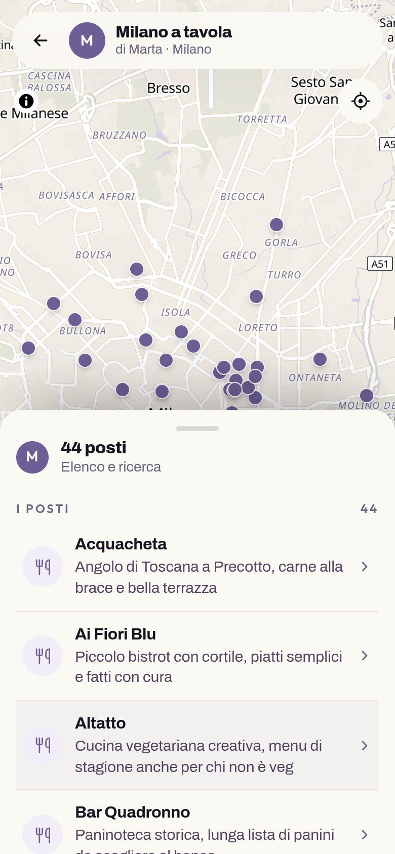 L'elenco di Milano a tavola, sul telefono