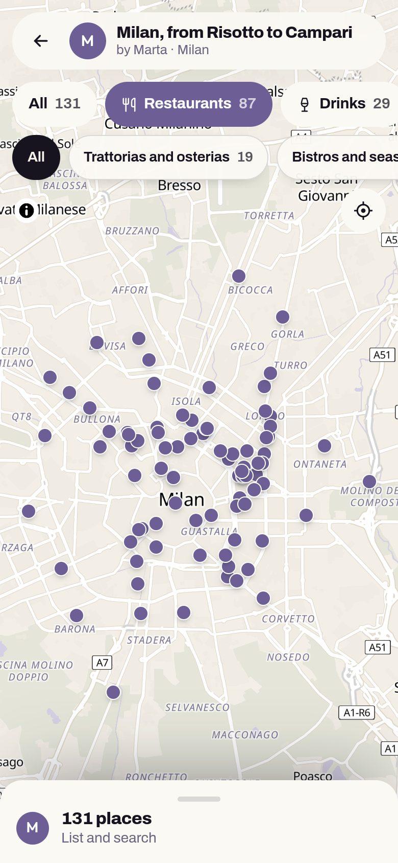 The map of Milan, on a phone