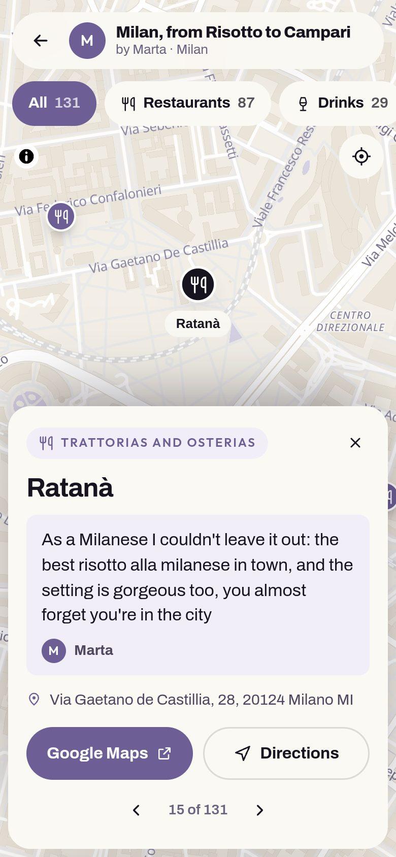 A place in the Milan map, on a phone
