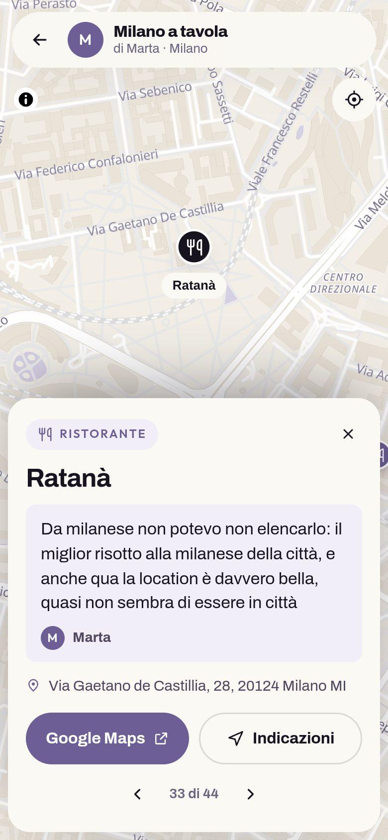 La scheda di Milano a tavola, sul telefono